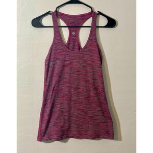 Lululemon Racerback Tank Top Size L Pink Stripe Swiftly Tech Run Yoga Gym
